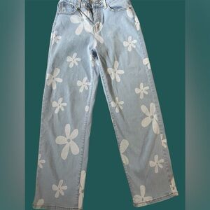 BAMBOO Light Blue Floral Wide Leg Jeans